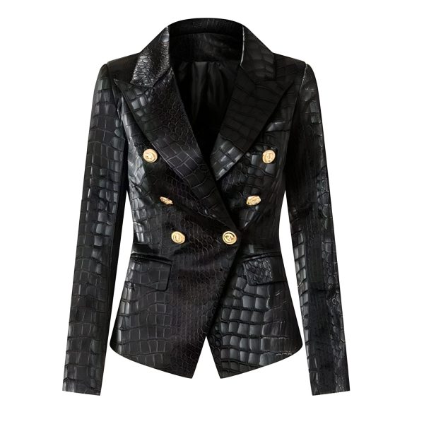 Faux Leather Long Sleeve Blazer